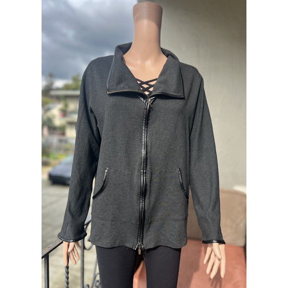 Joseph Ribkoff Womens Blazer Gray Fitted Mock Neck Full Zip Jacket 8 - Picture 1 of 6